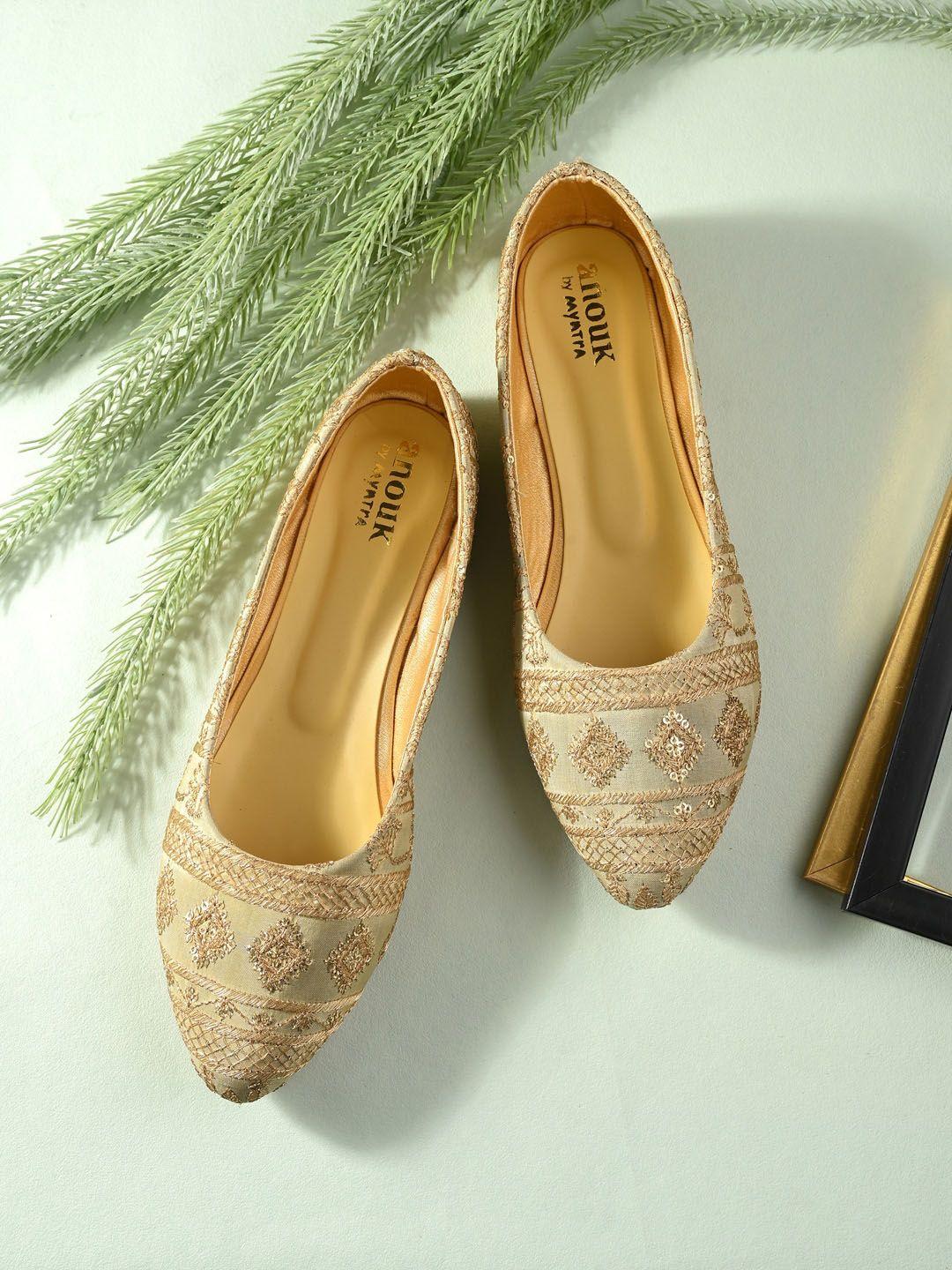 anouk gold-toned embroidered round toe ballerinas