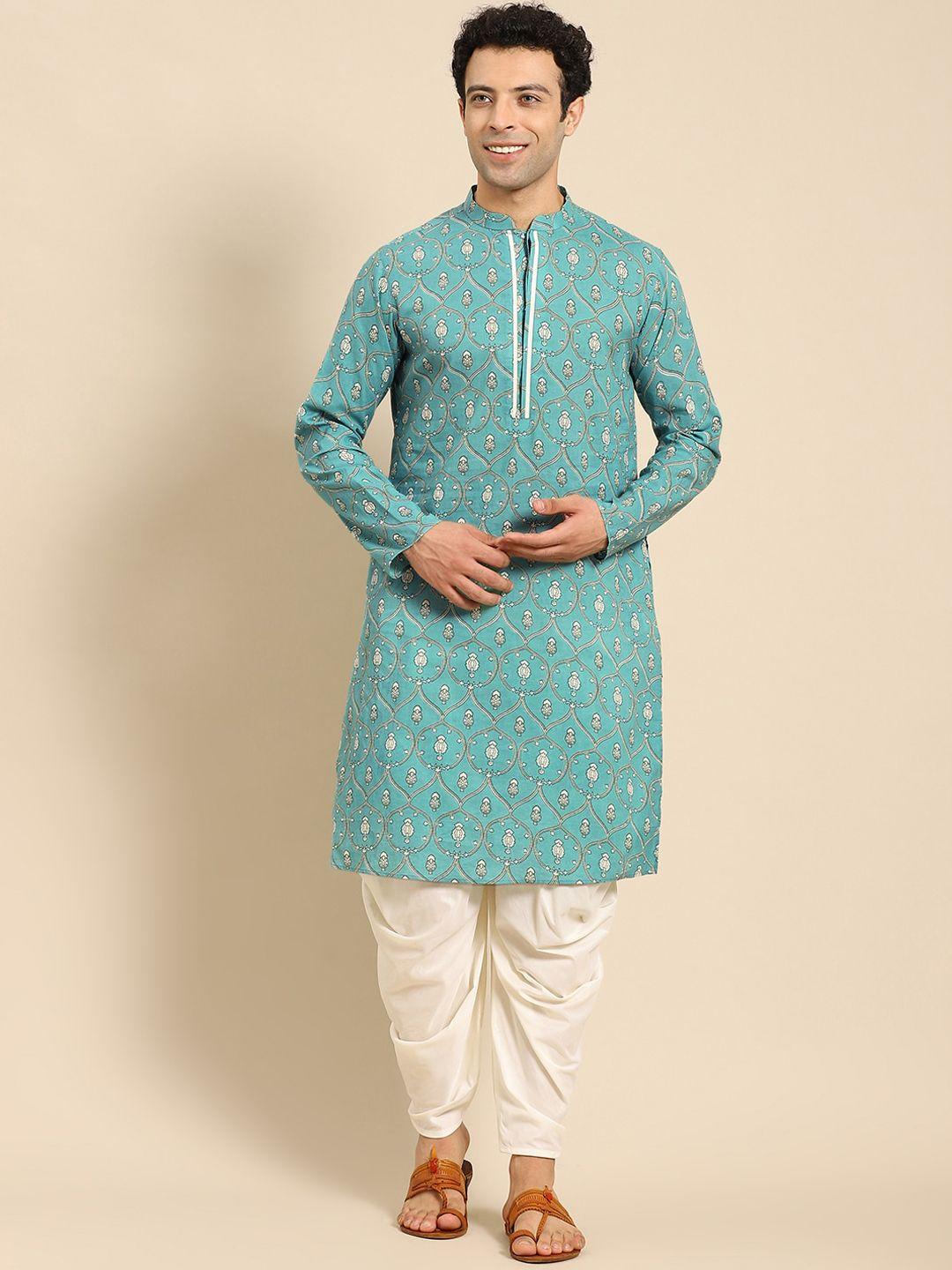 anouk green ethnic motifs printed straight kurta with dhoti pants