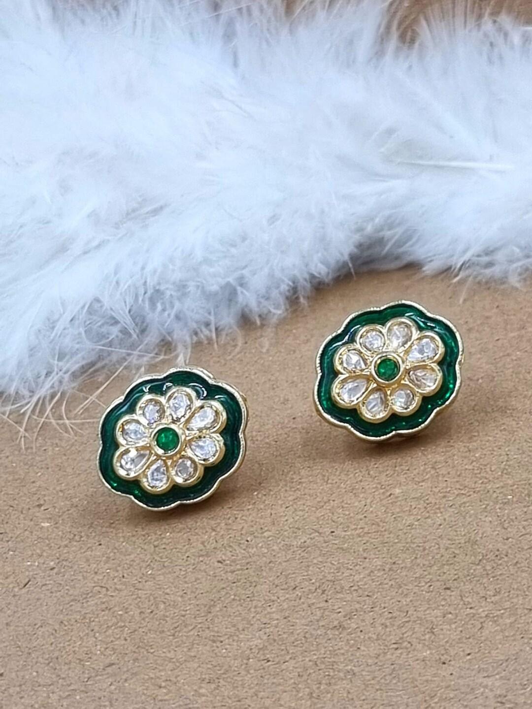 anouk green gold-plated studs earrings