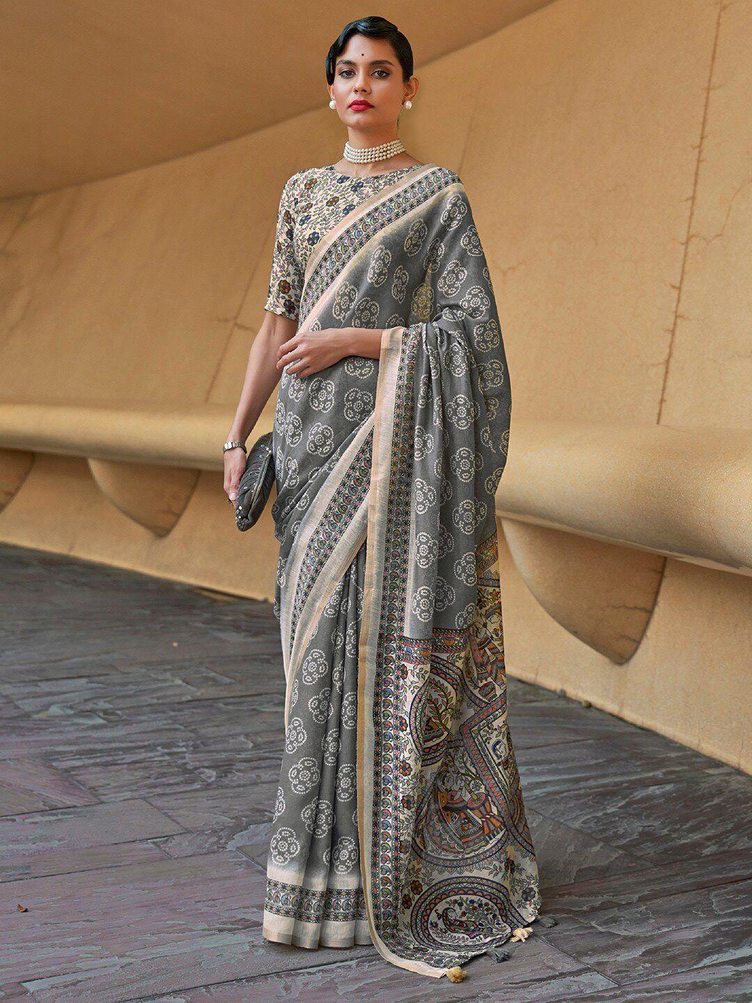 anouk grey & beige ethnic motifs bagh saree