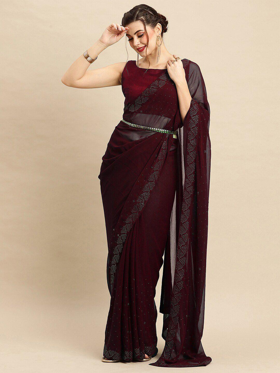 anouk maroon embellished beads and stones pure georgette saree