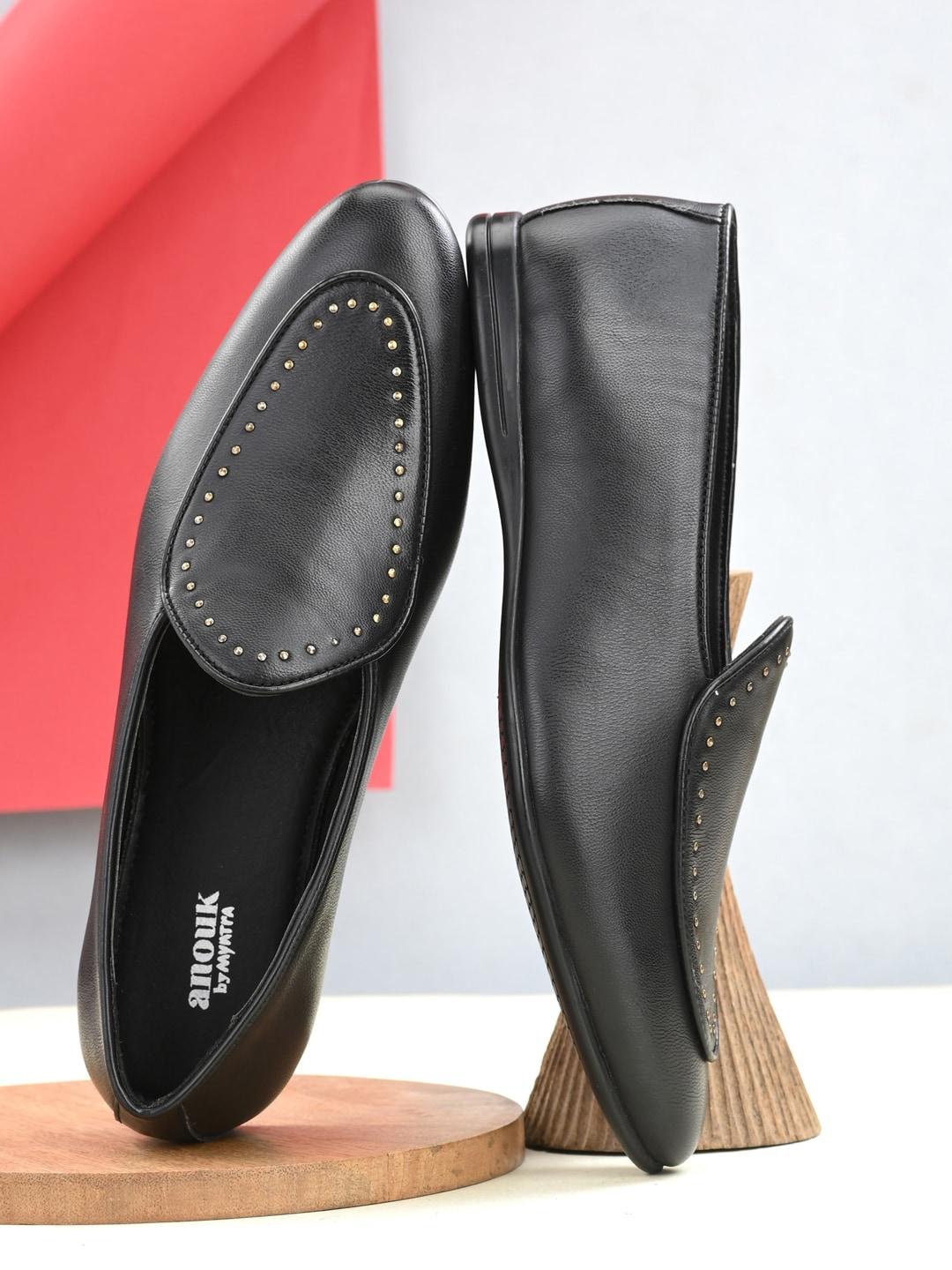 anouk men black embellished casual lightweight loafers