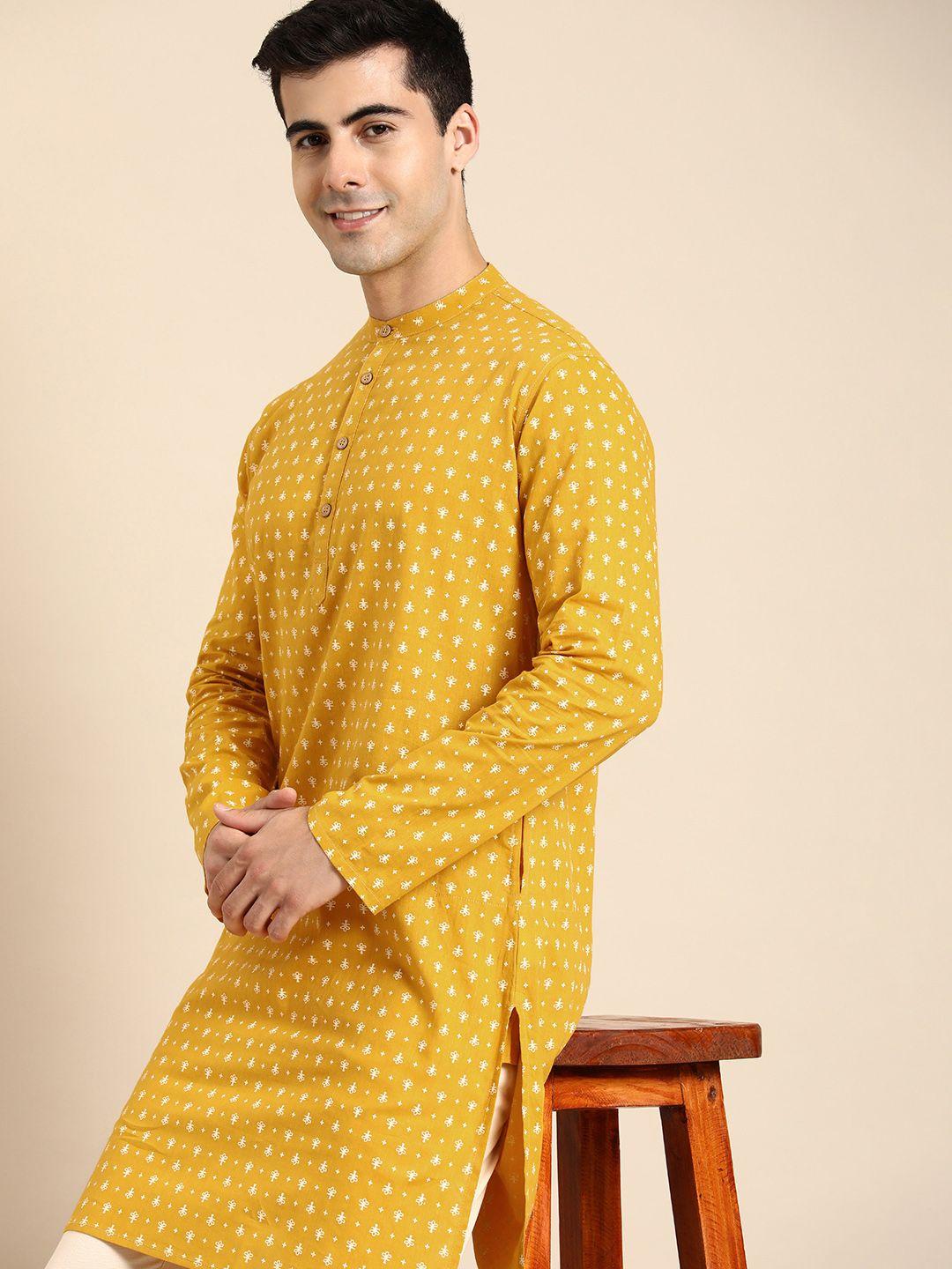 anouk men ethnic motifs printed mandarin collar pure cotton kurta