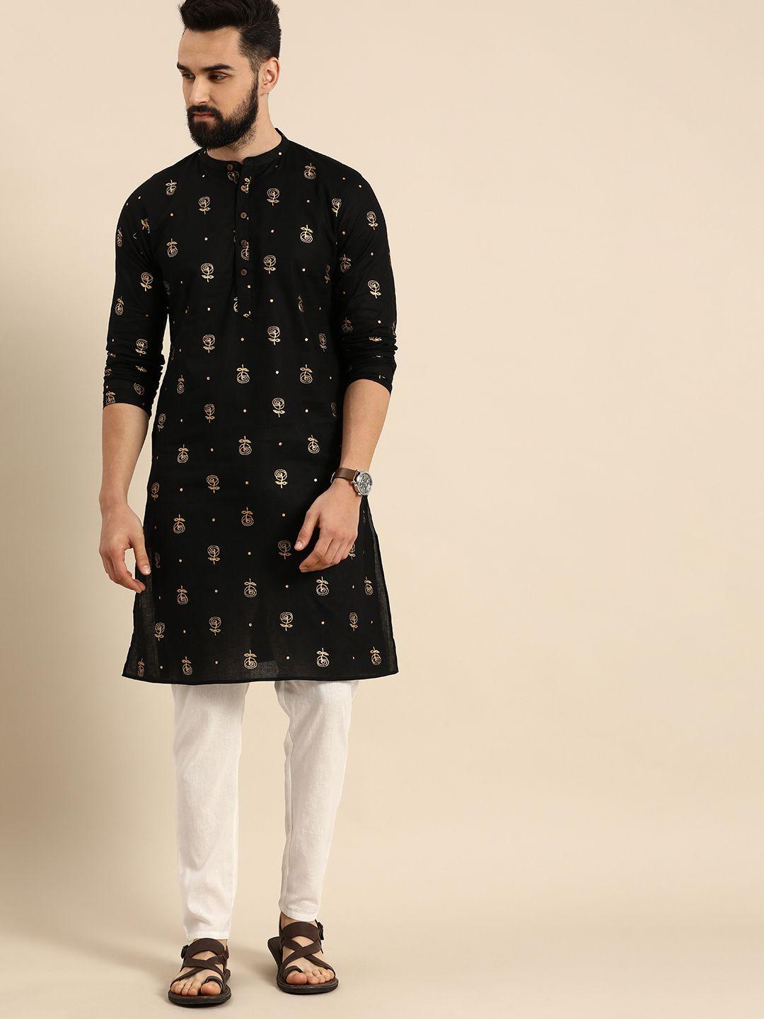 anouk men floral printed pure cotton kurta with trousers