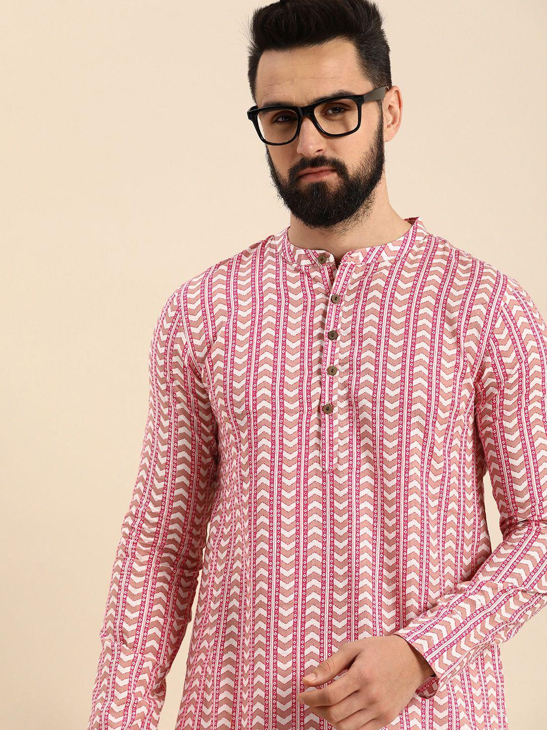 anouk men geometric printed pure cotton straight kurta