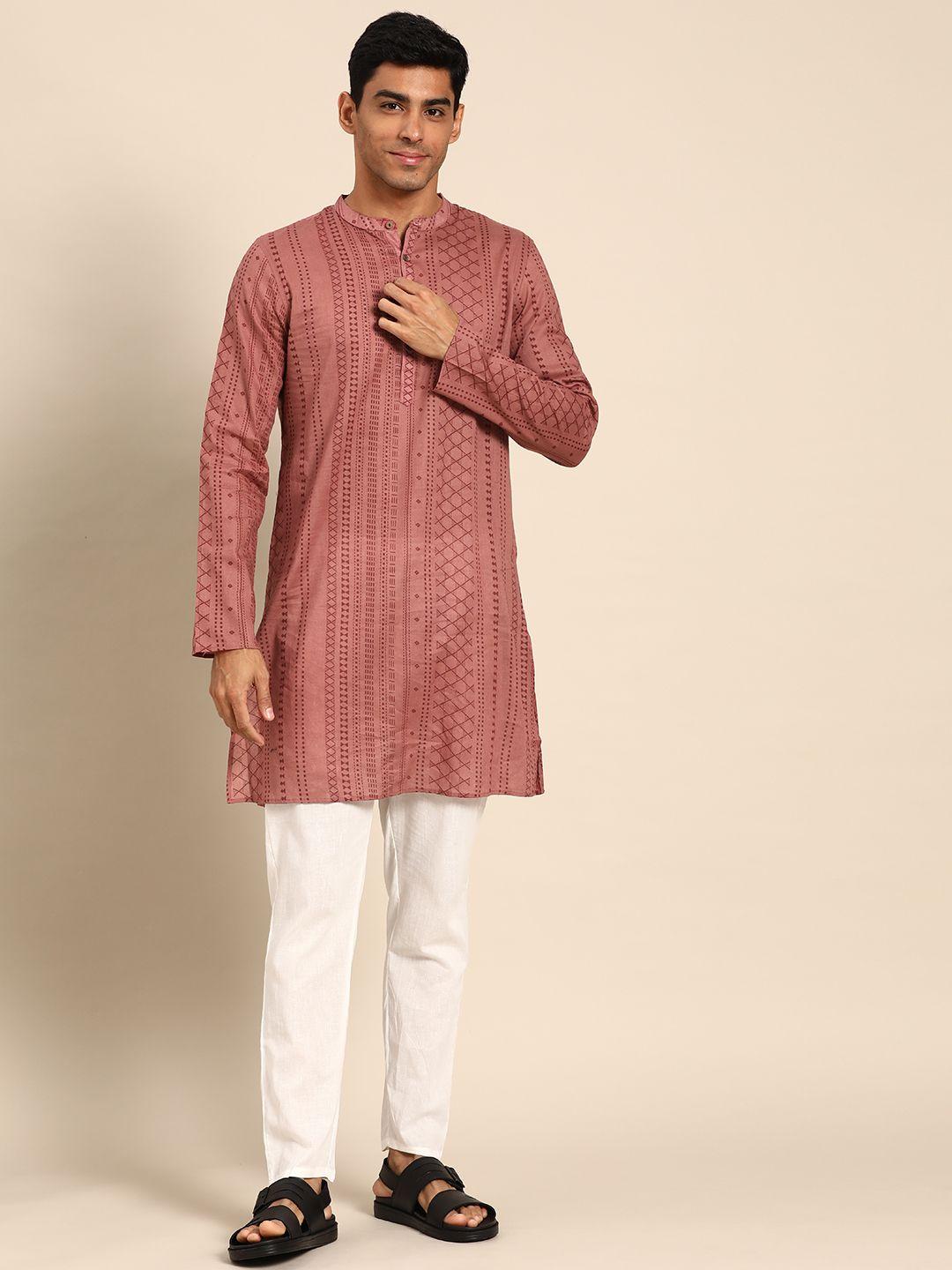 anouk men printed pure cotton kurta with pyjamas