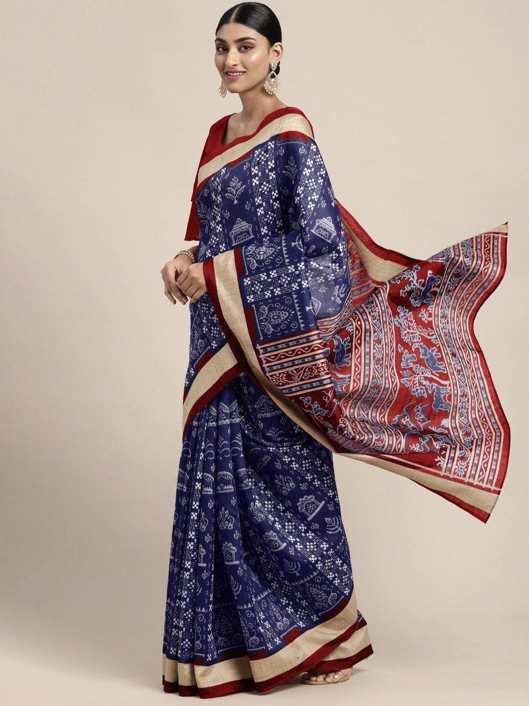 anouk navy blue & maroon ethinic motifs zari warli sambalpuri saree