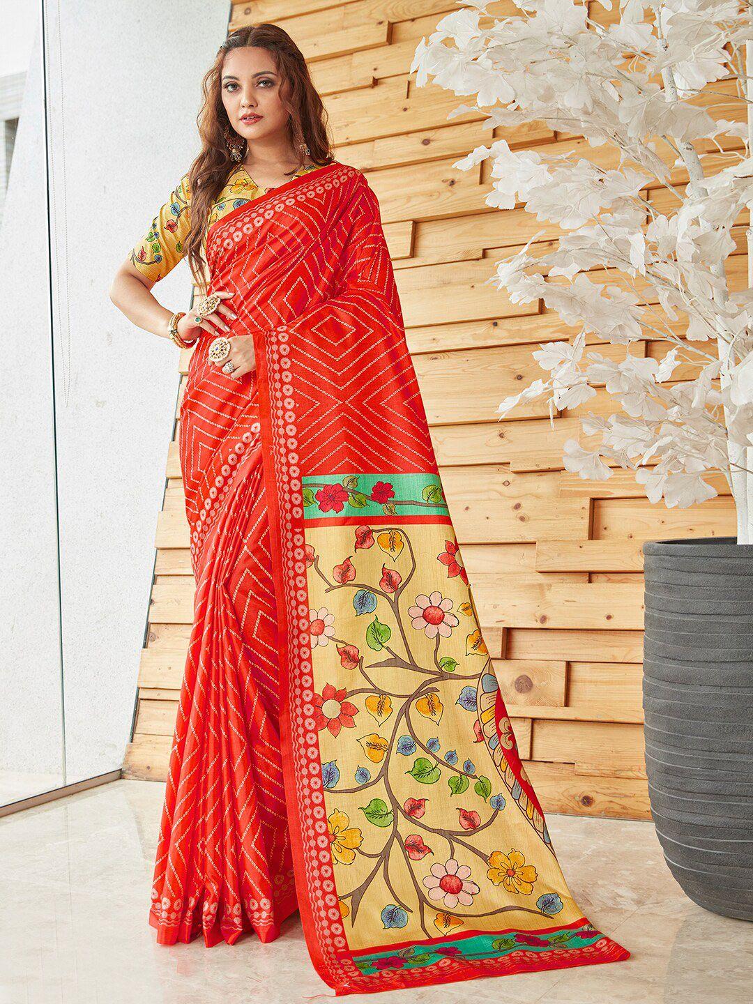 anouk orange ethnic motifs printed saree