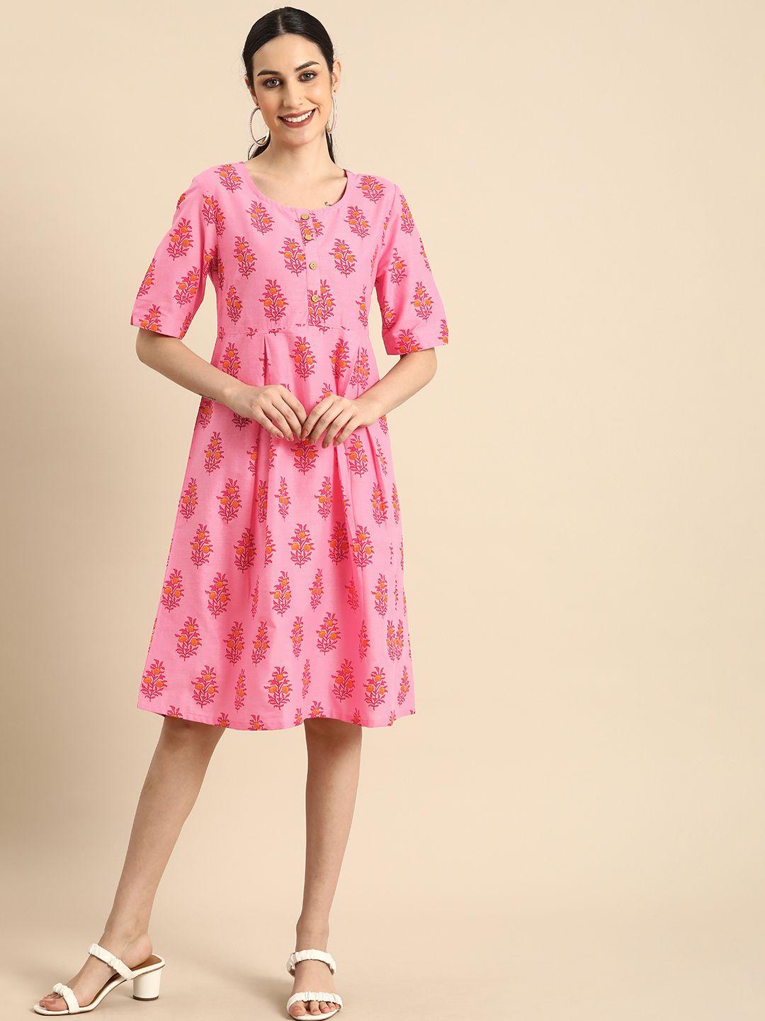 anouk pink ethnic motifs dress