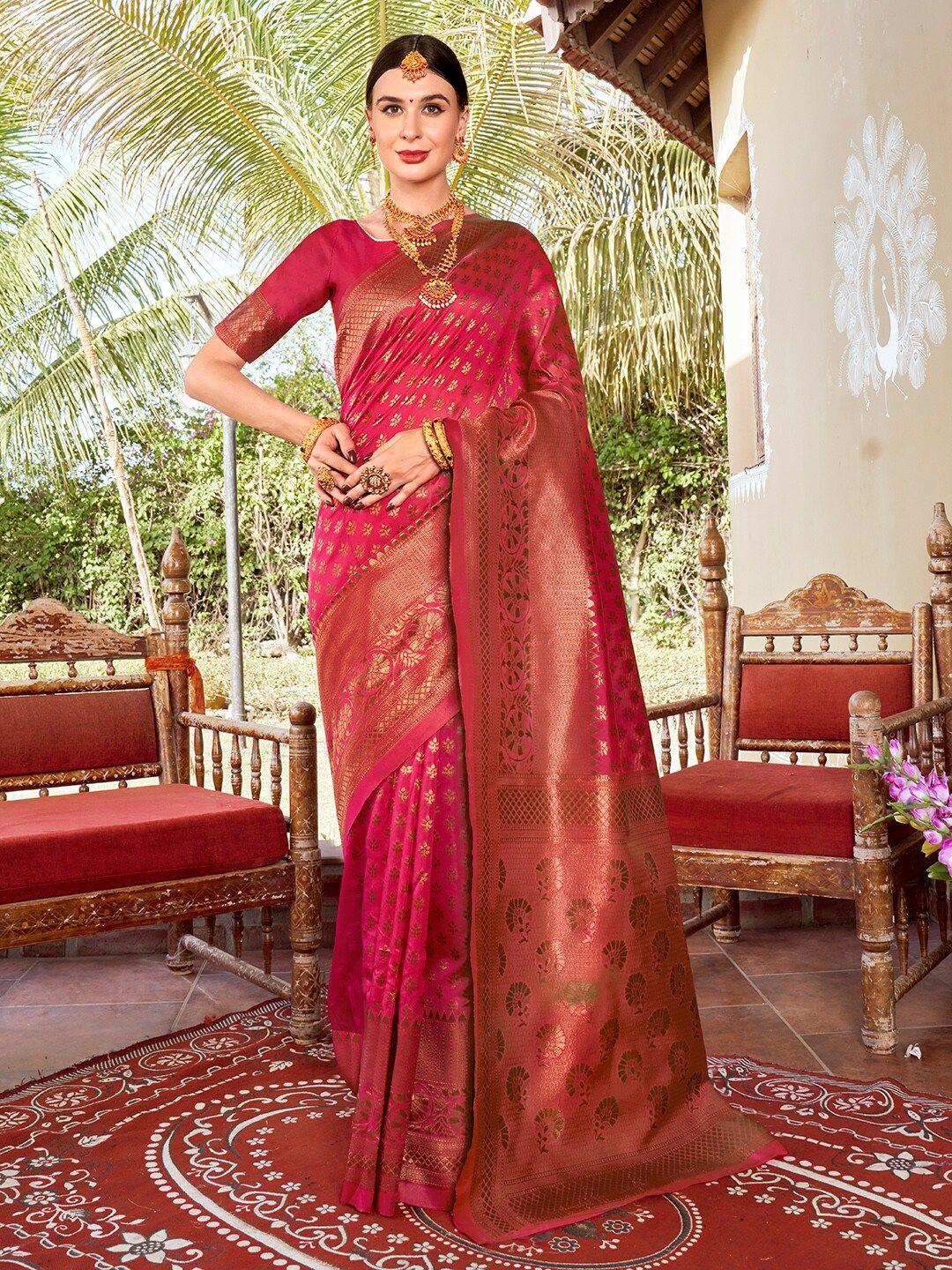 anouk pink ethnic motifs woven design zari banarasi saree