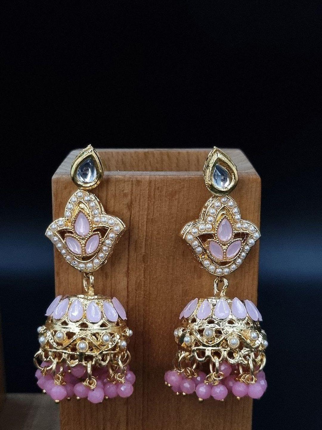 anouk pink gold-plated jhumkas earrings