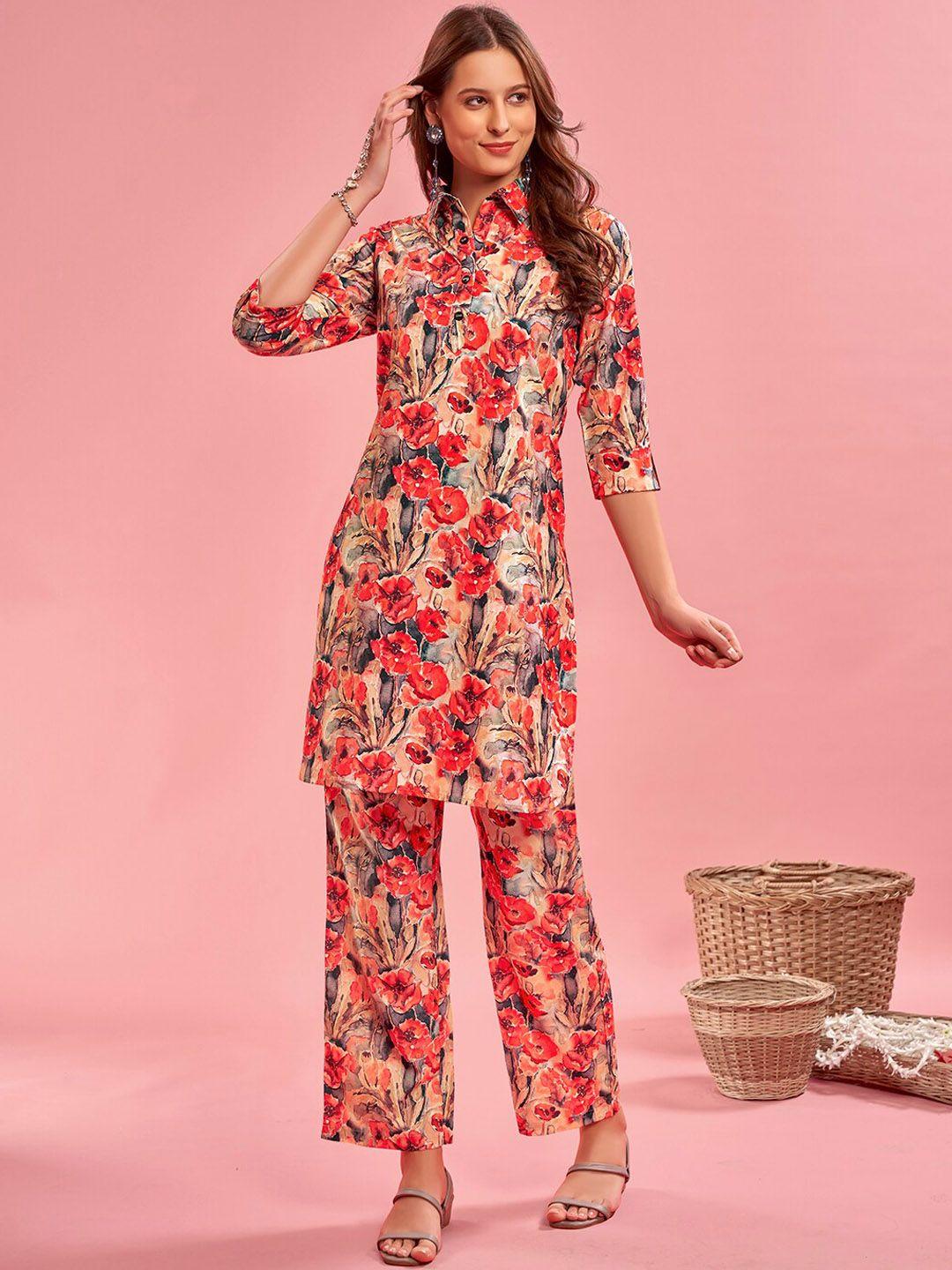 anouk printed shirt collar tunic & trousers co-ords