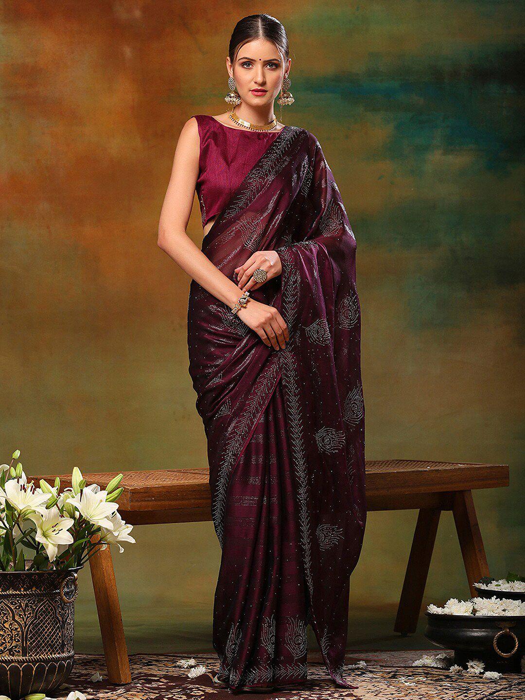 anouk purple embellished pure chiffon saree