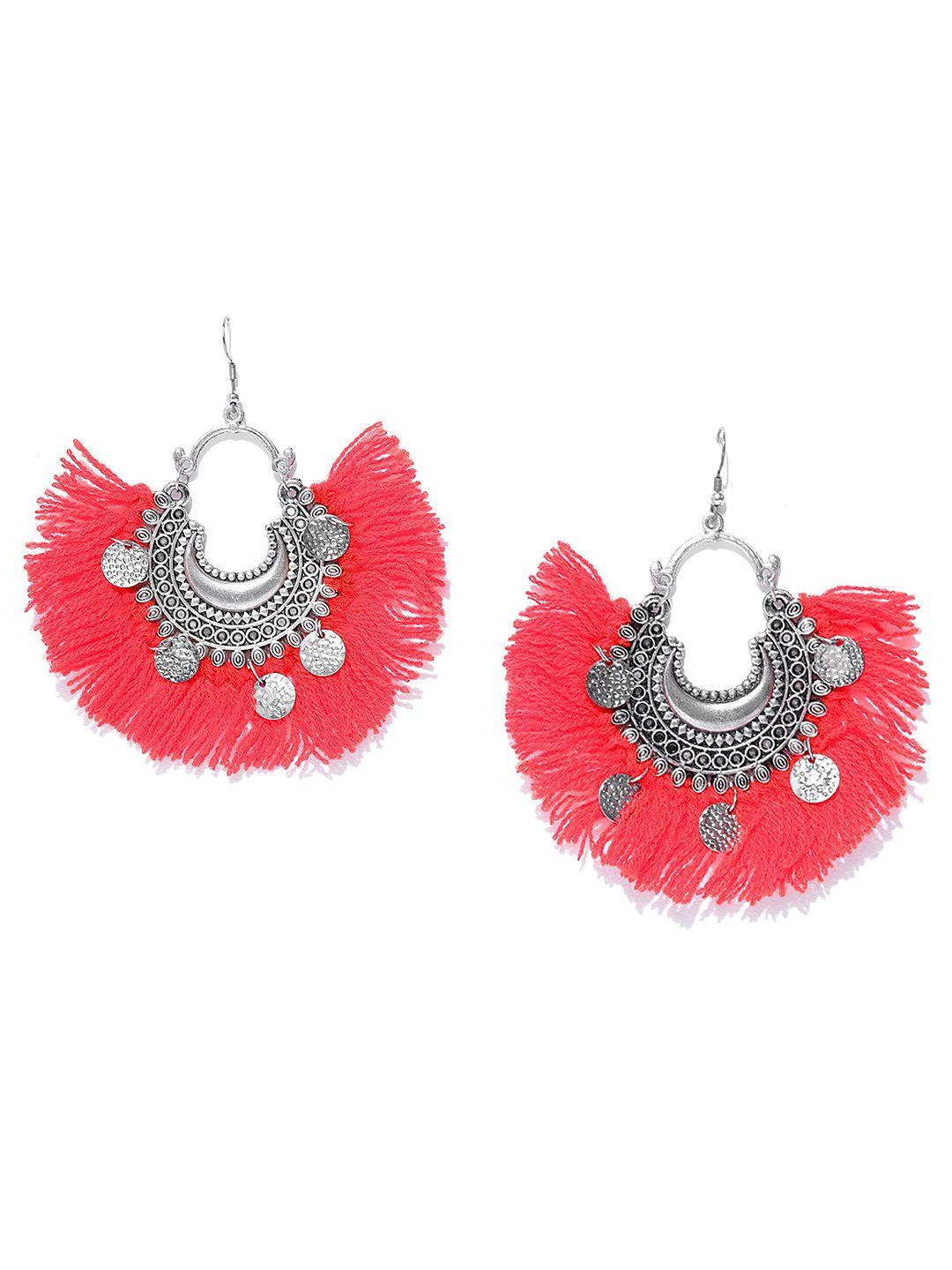 anouk red oxidised silver-plated tasselled drop earrings