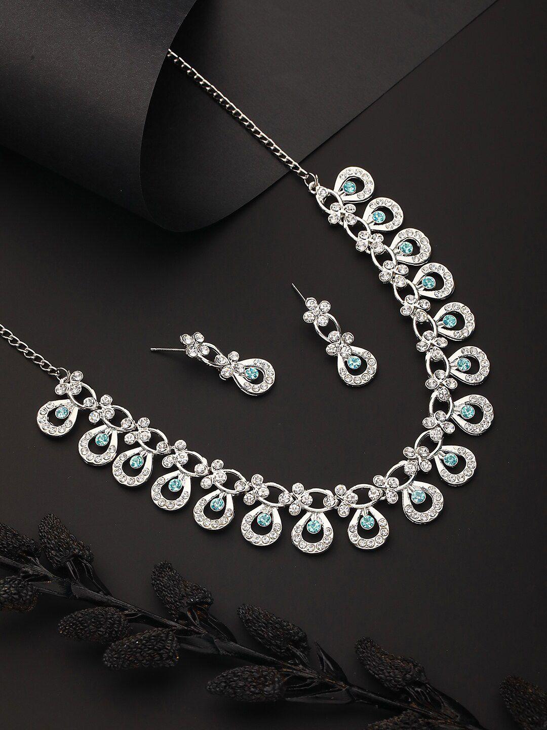 anouk rhodium-plated ad-studded jewellery set