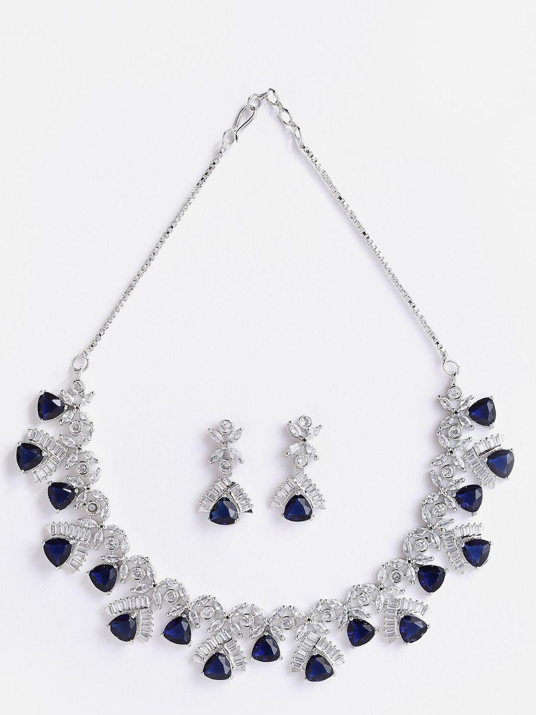 anouk rhodium-plated ad-studded necklace & earrings