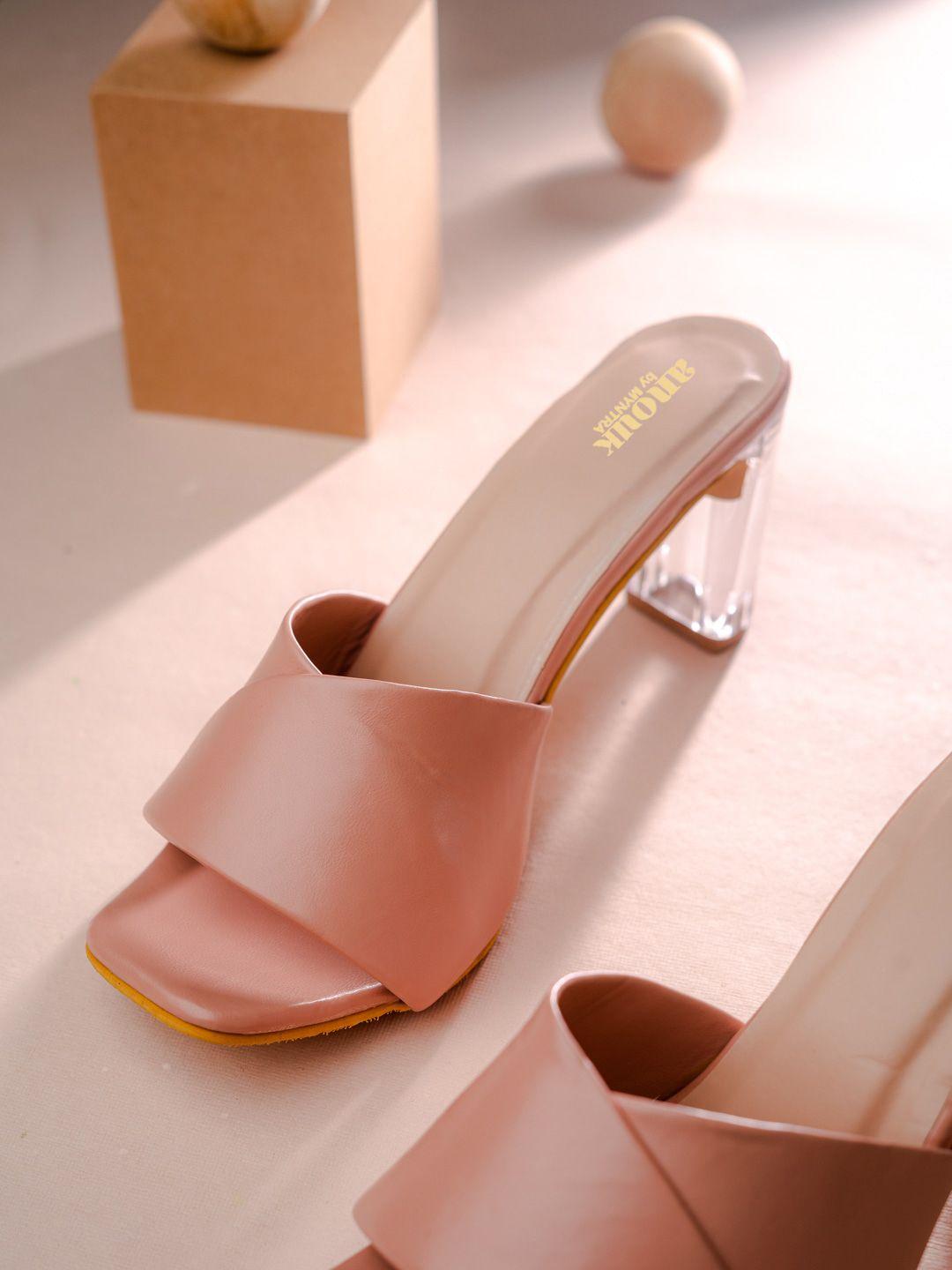 anouk rose gold & transparent open toe block heels