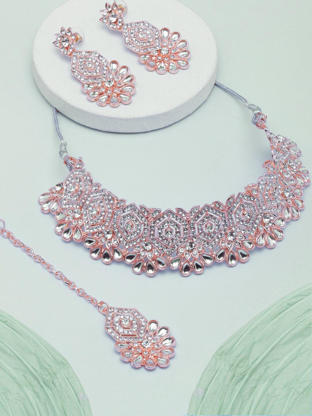 anouk rose gold-plated stones-studded jewellery set