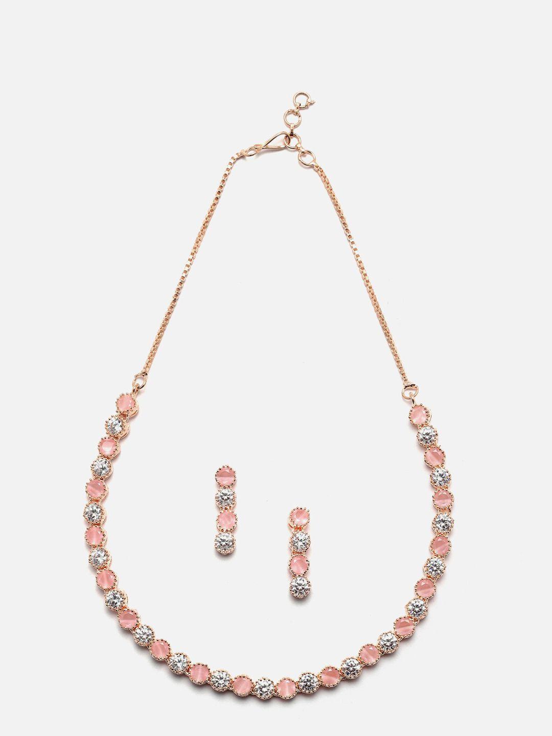 anouk rose-gold plated ad studded necklace & earrings