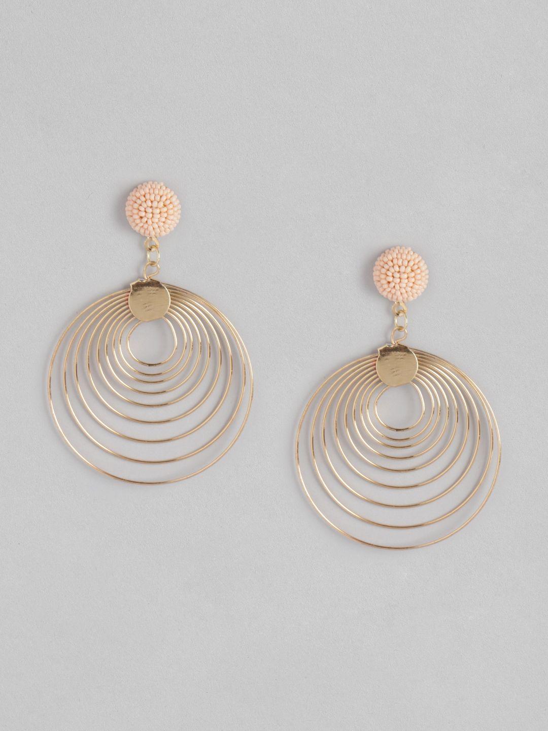 anouk rose-gold toned beaded circular drop earrings