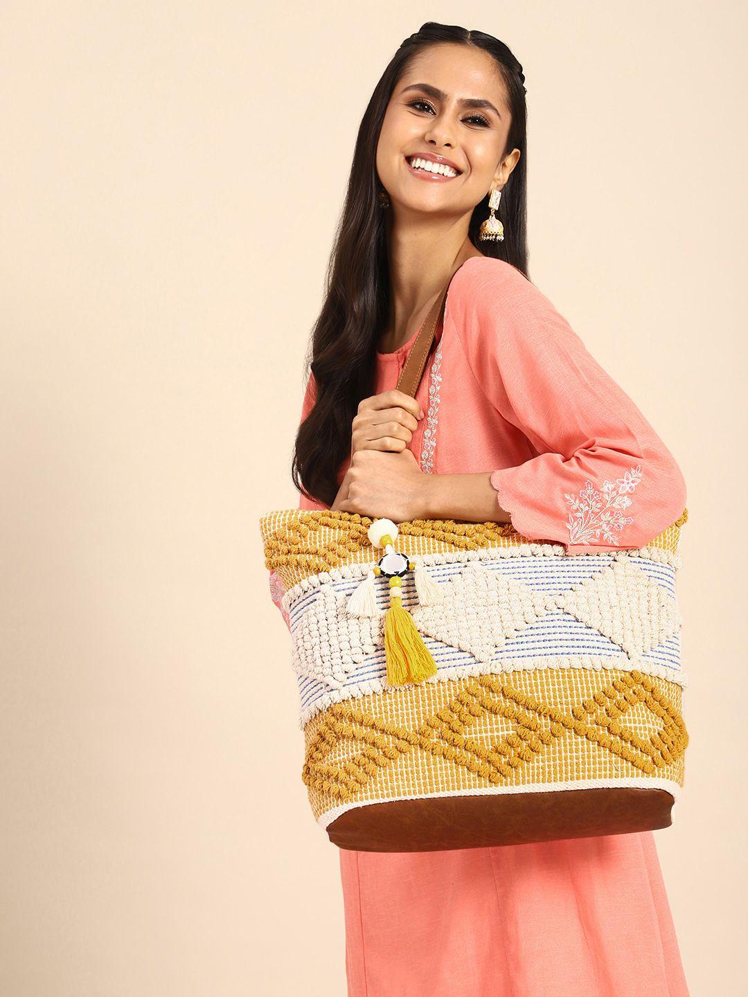 anouk self design embroidered oversized shopper tote bag
