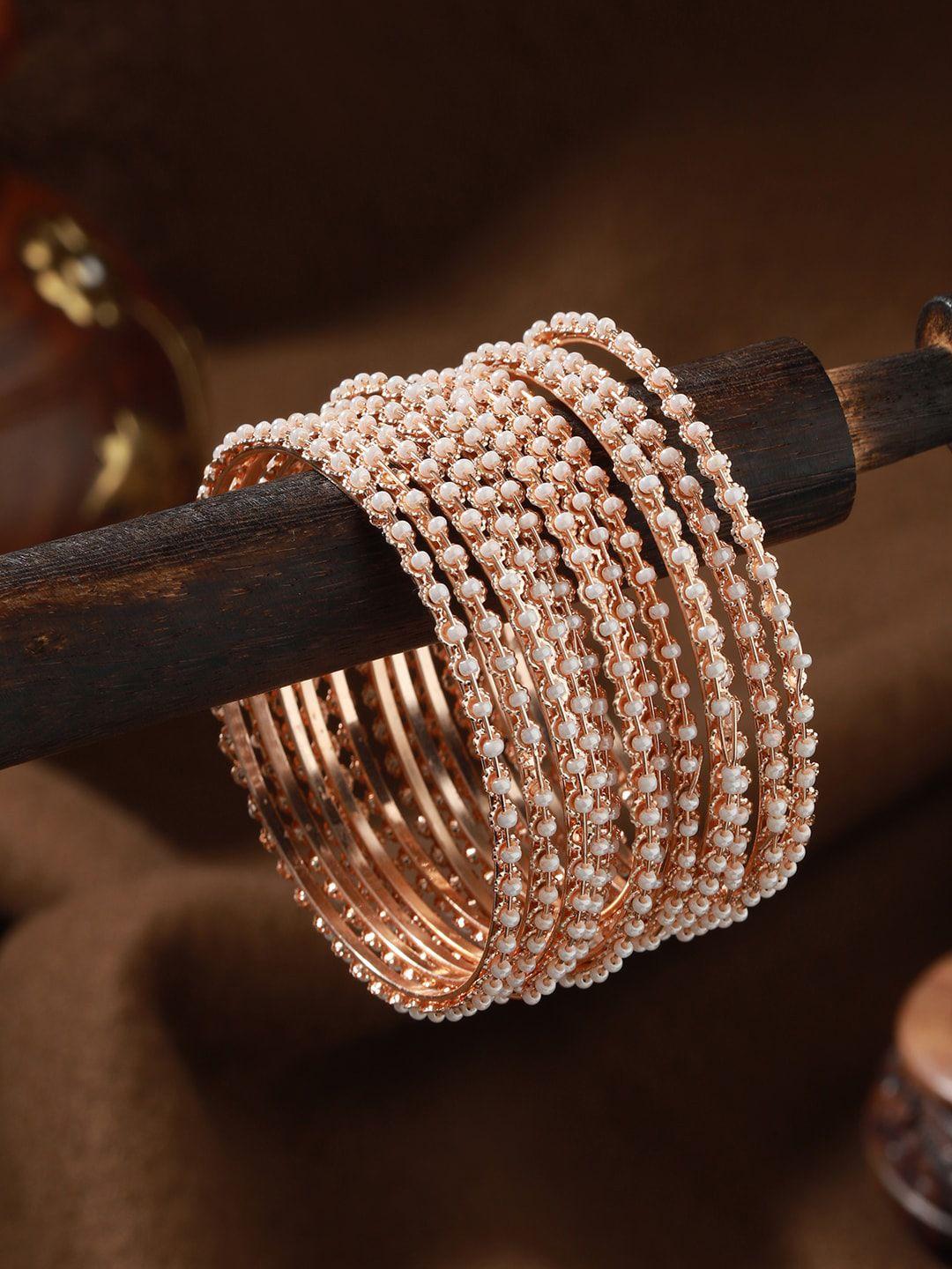 anouk set of 12 rose gold-plated pearl beaded bangles