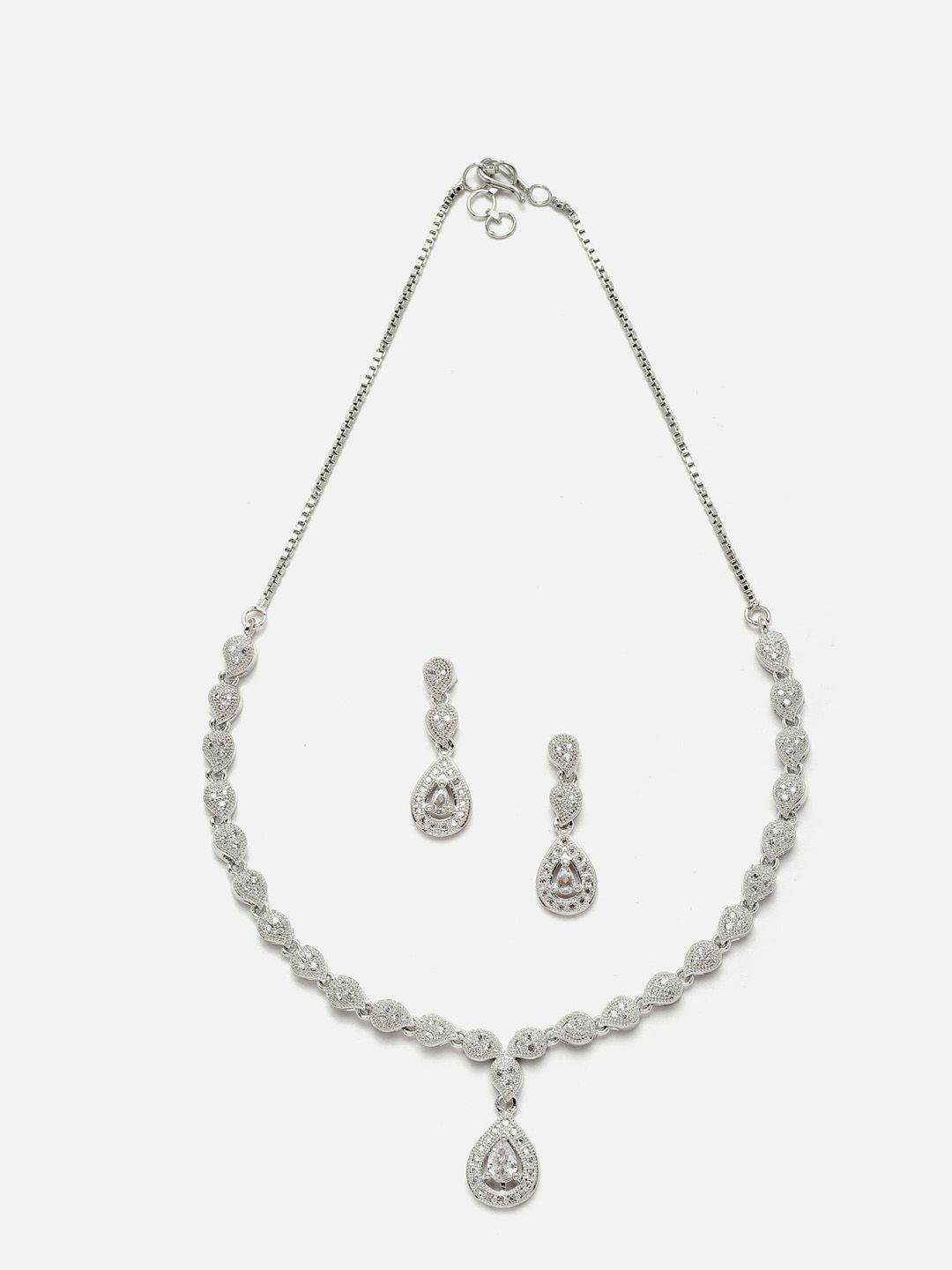anouk silver plated ad studded necklace & earrings