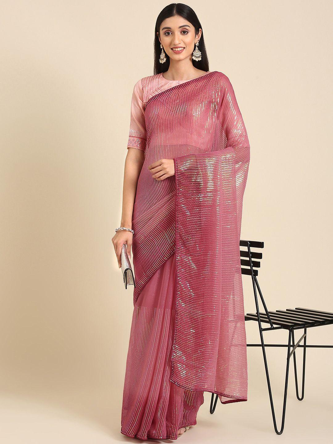 anouk striped embroidered sequinned saree