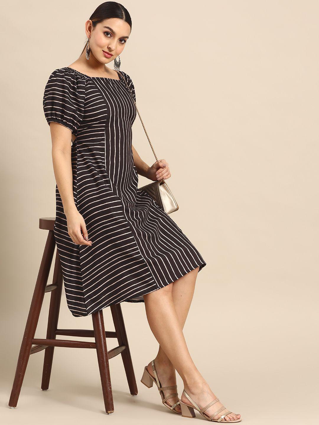 anouk striped square neck cut-out back a-line dress