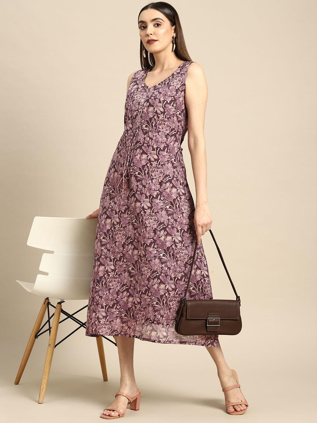 anouk violet floral print a-line maxi dress