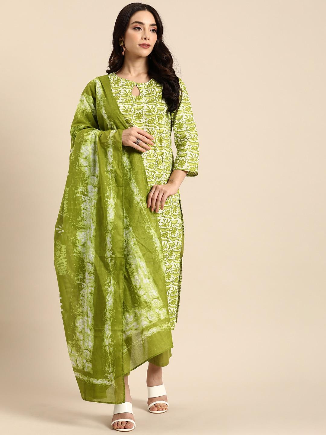 anouk women ethnic motifs dyed regular pure cotton kurta with trousers & dupatta