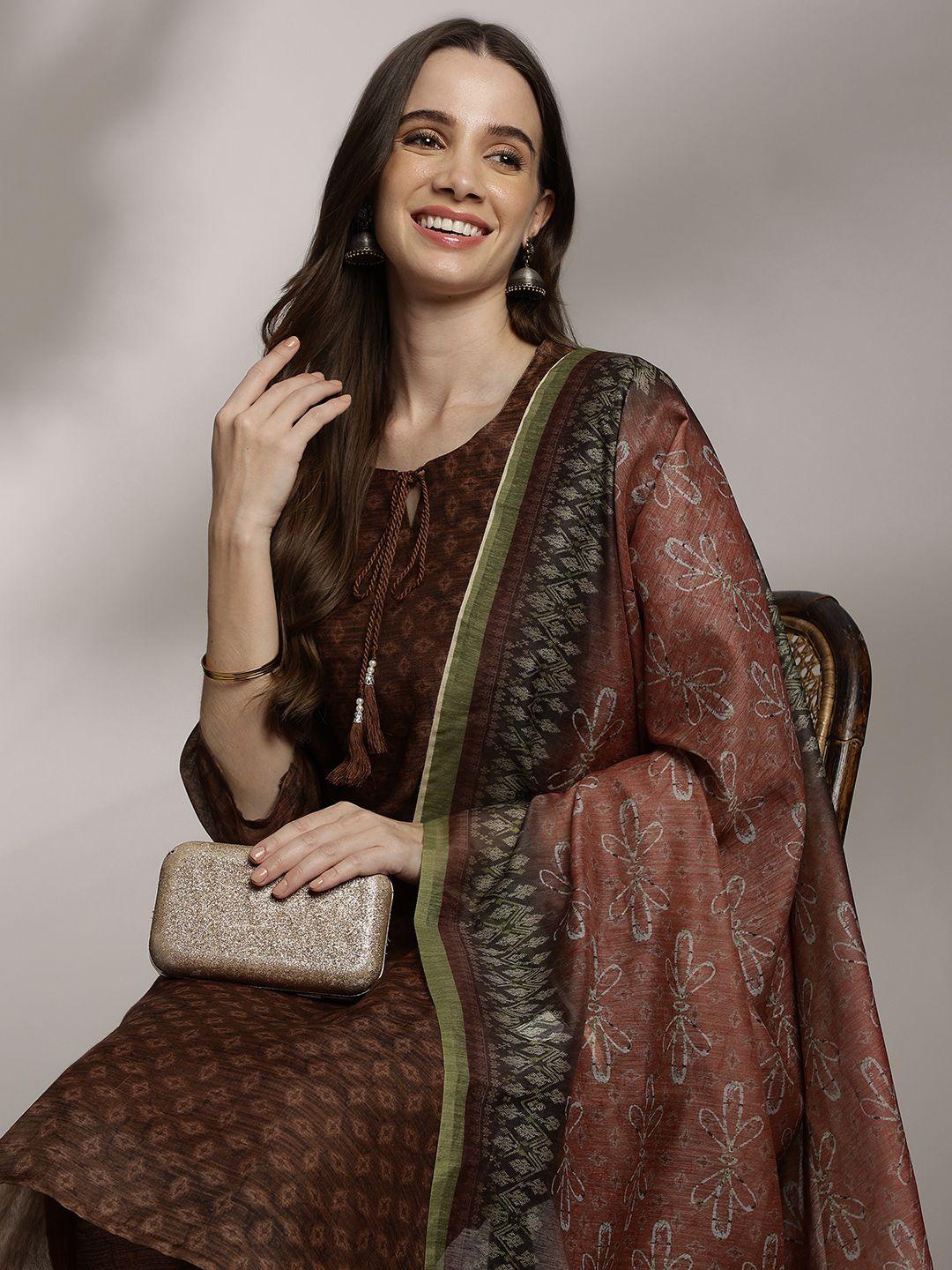 anouk women ethnic motifs printed kurta with trousers & dupatta
