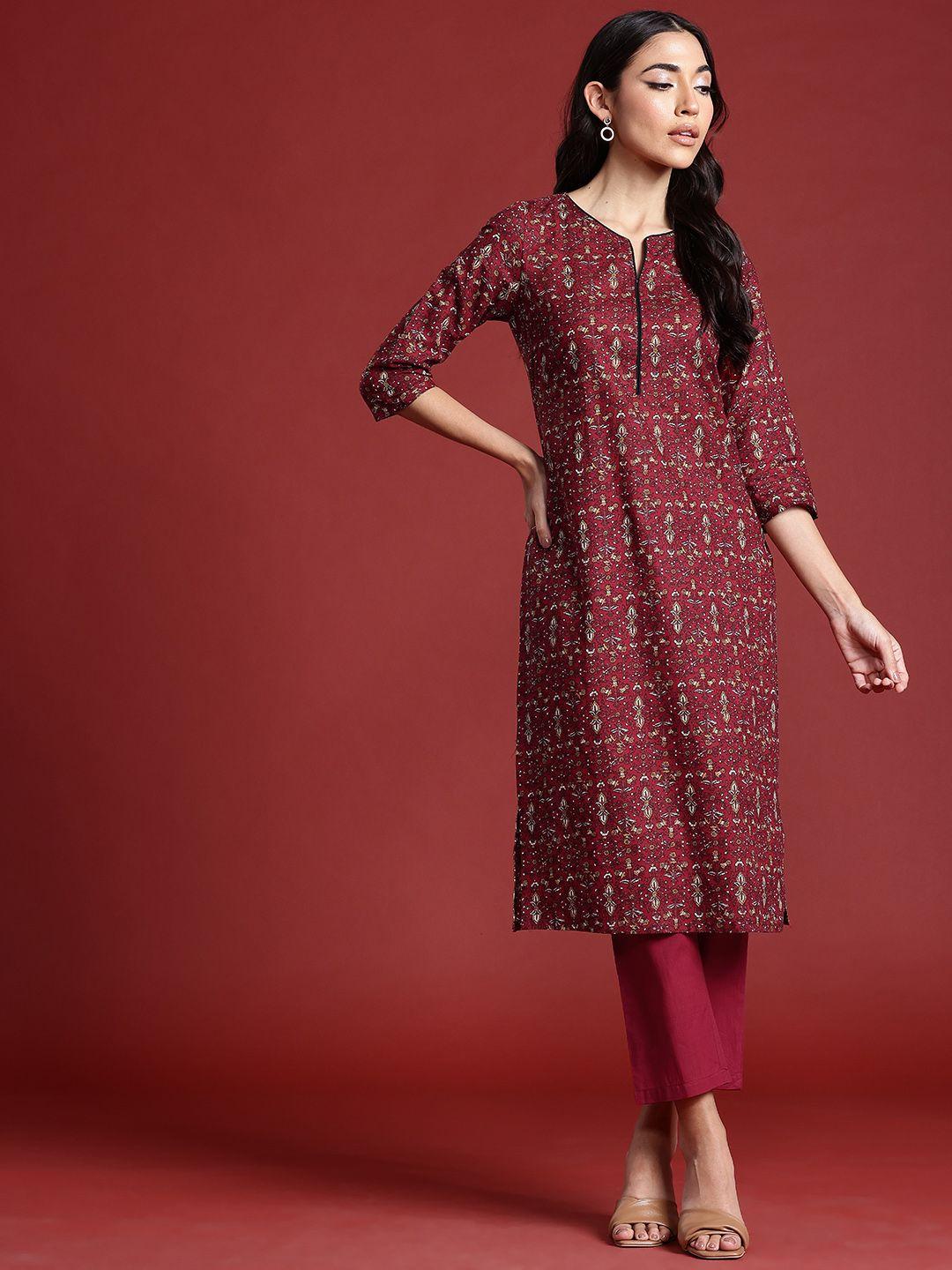 anouk women ethnic motifs printed pure cotton kurta with trousers