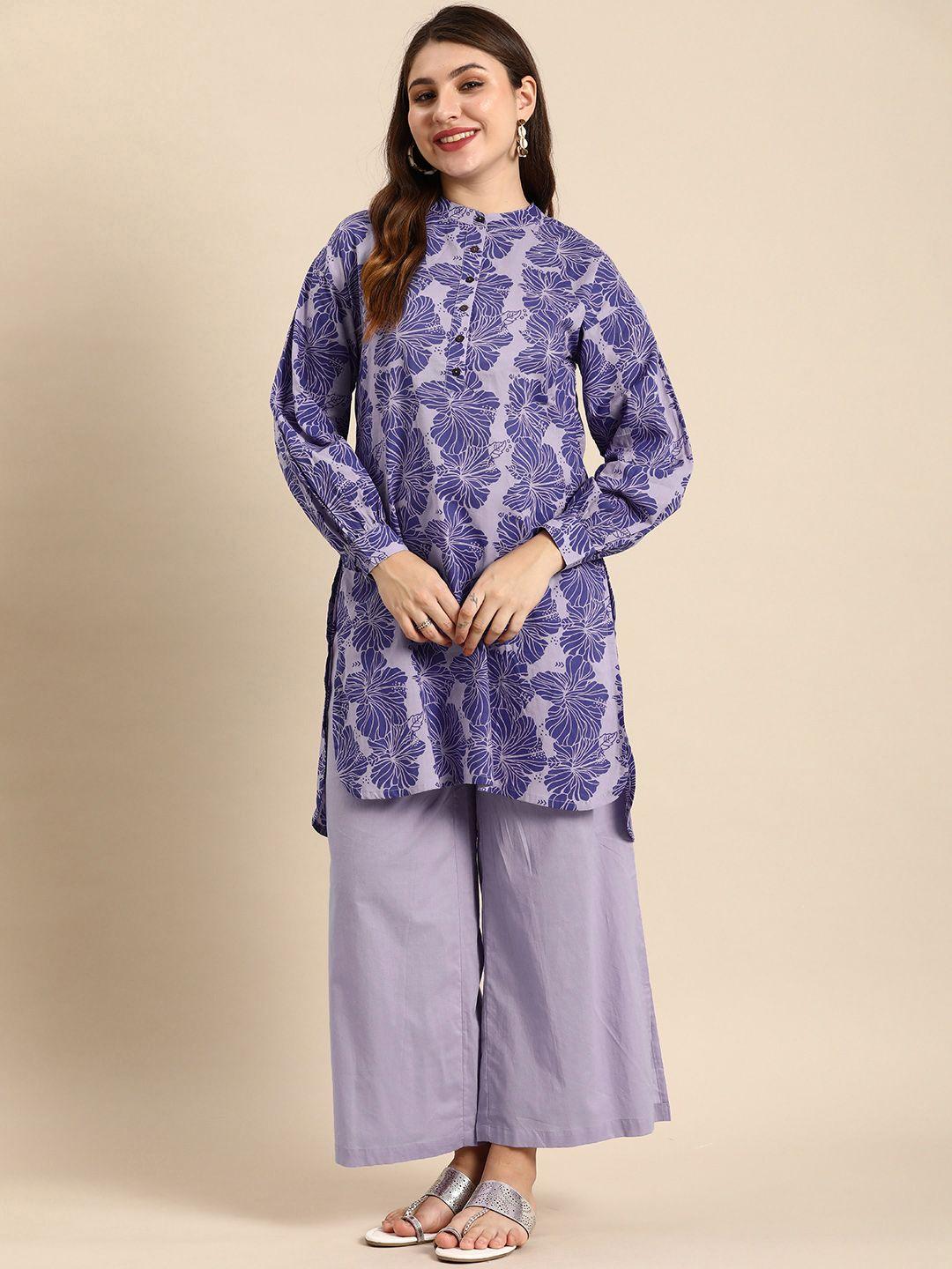 anouk women floral printed pure cotton kurta with trousers