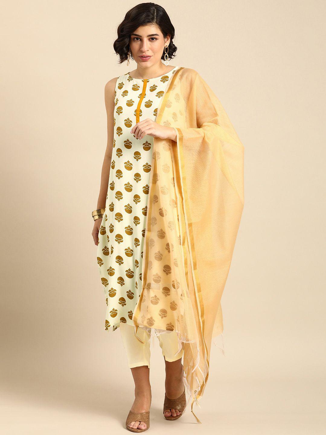 anouk women floral printed regular kurta with trousers & with dupatta