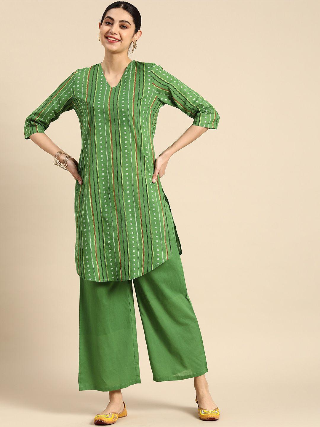 anouk women geometric print pure cotton straight kurta with palazzos