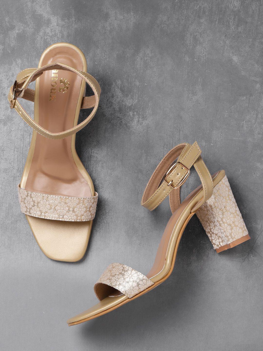 anouk women gold-toned & grey woven design sandals