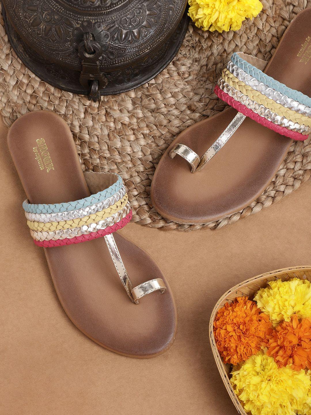 anouk women multicoloured braided one toe flats