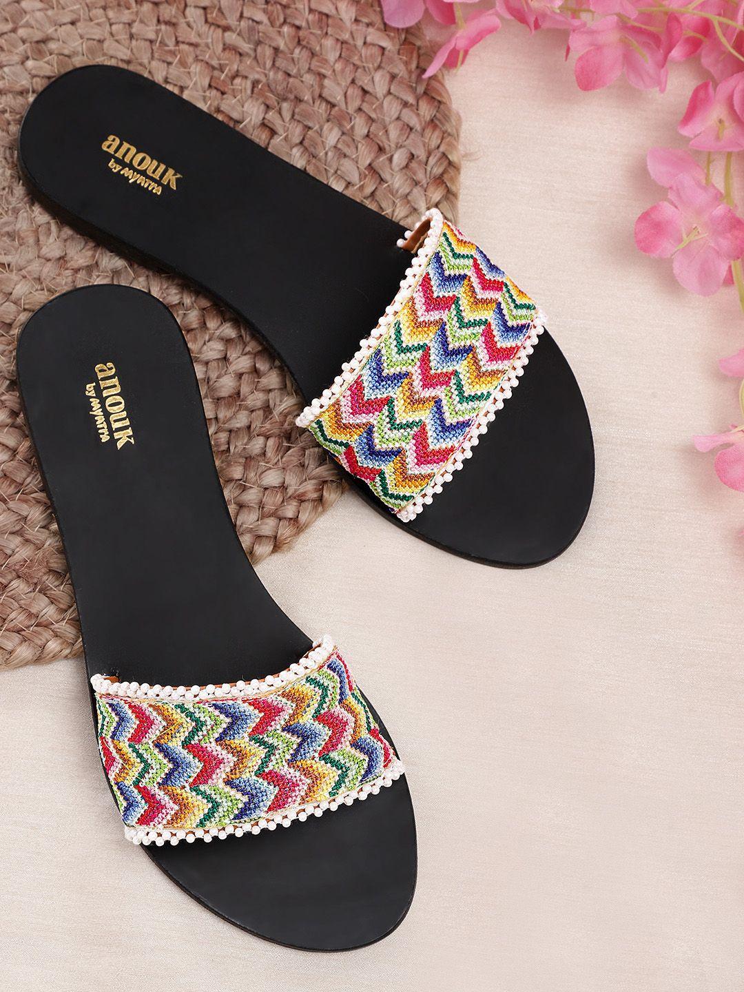 anouk women multicoloured woven design beads embellished open toe flats