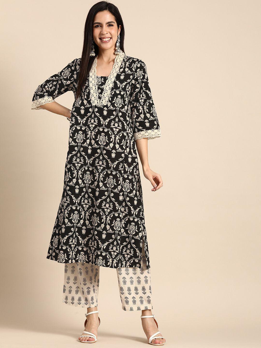 anouk women pure cotton ethnic motifs printed kurta with trousers