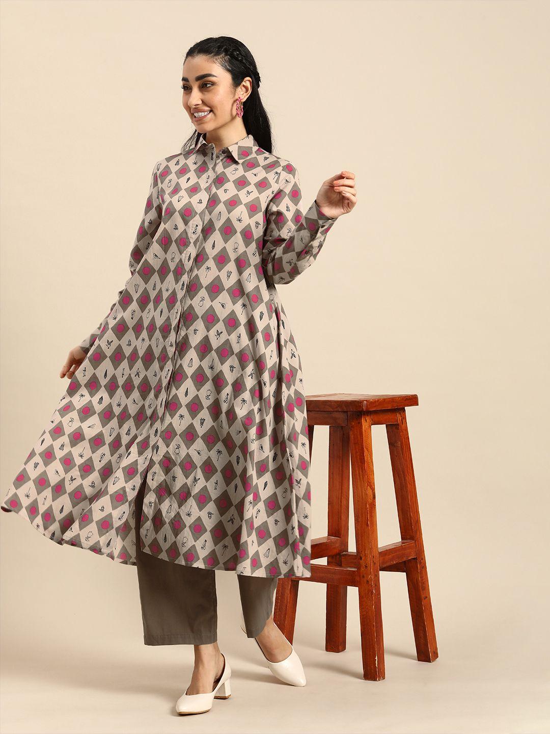 anouk women quirky printed pure cotton kurta with trousers
