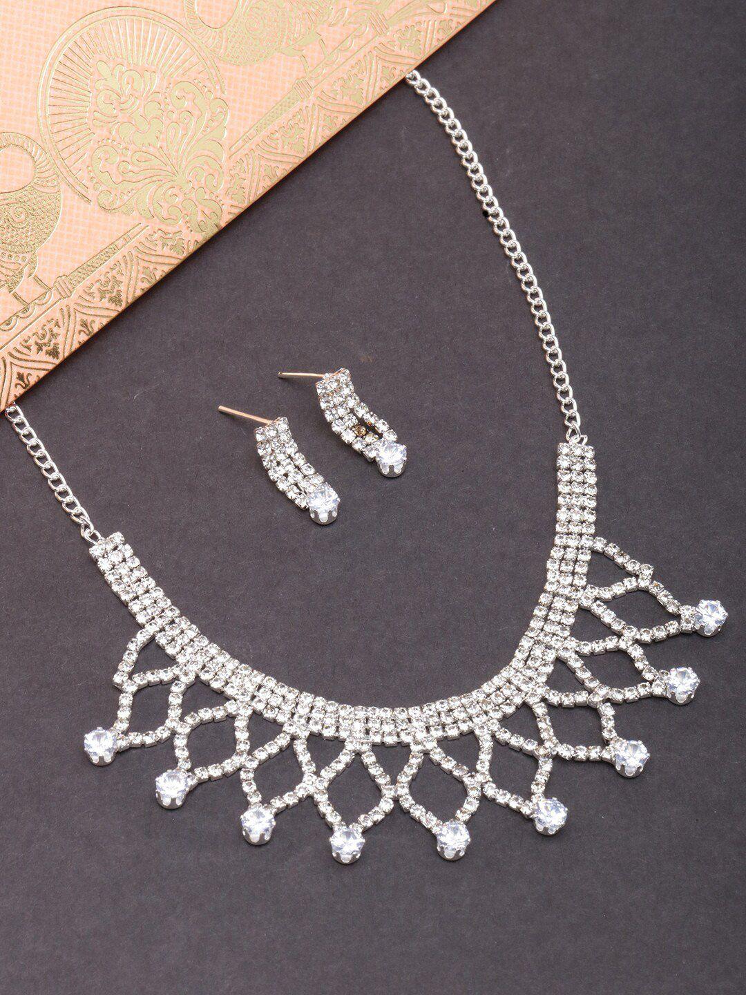 anouk women silver-plated cz-studded necklace and earrings