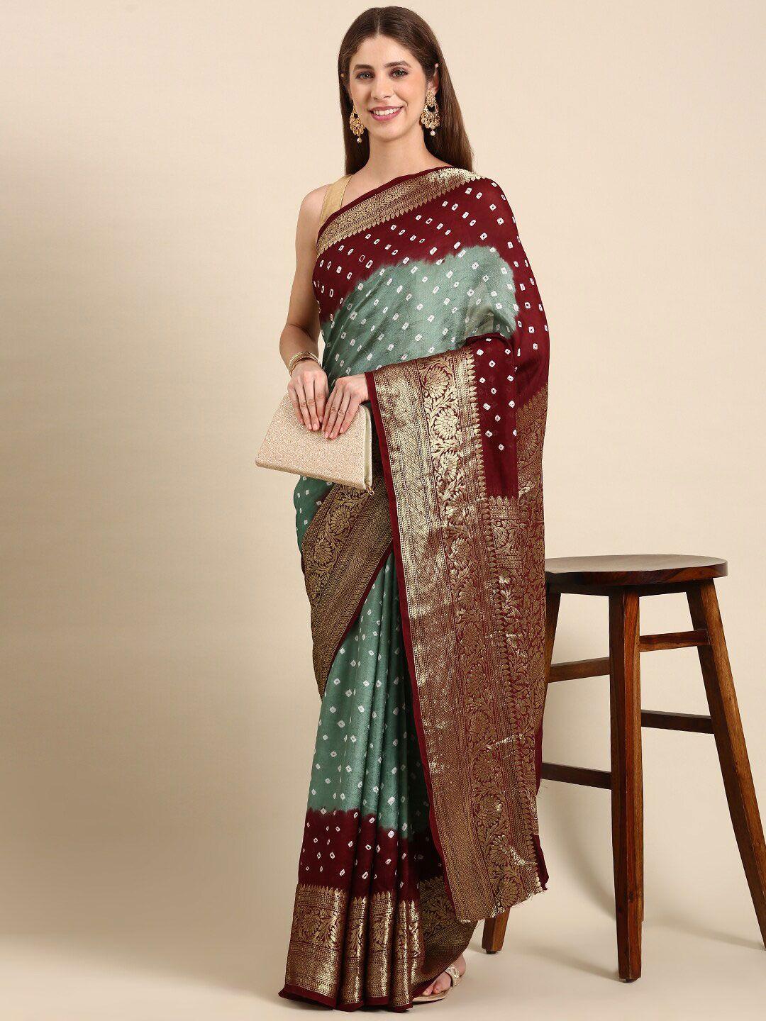 anouk woven design zari art silk bandhani saree with blouse piece