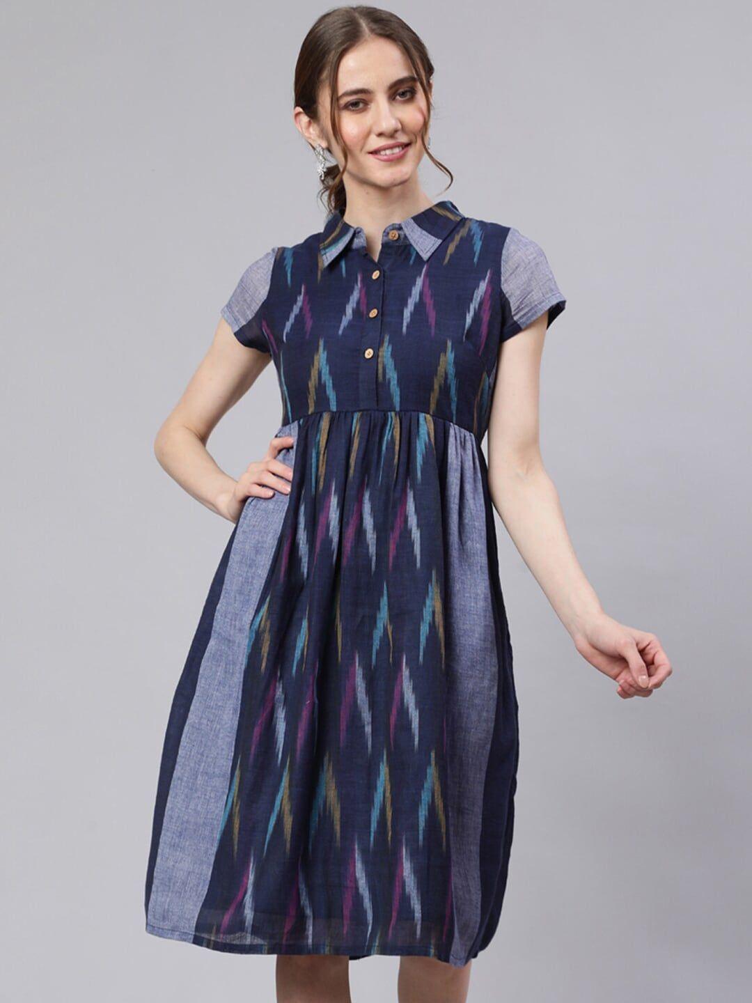 anouk abstract print short sleeves fit & flare above knee casual dress