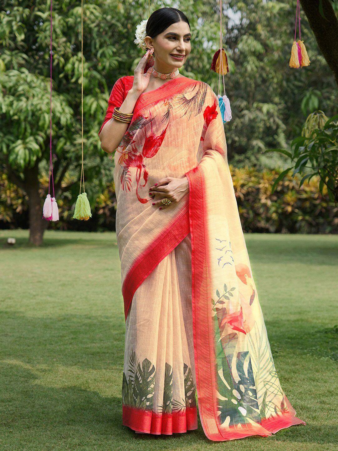 anouk abstract printed bagru saree