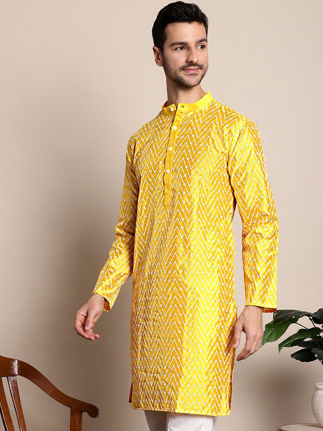 anouk abstract printed mandarin collar cotton silk kurta