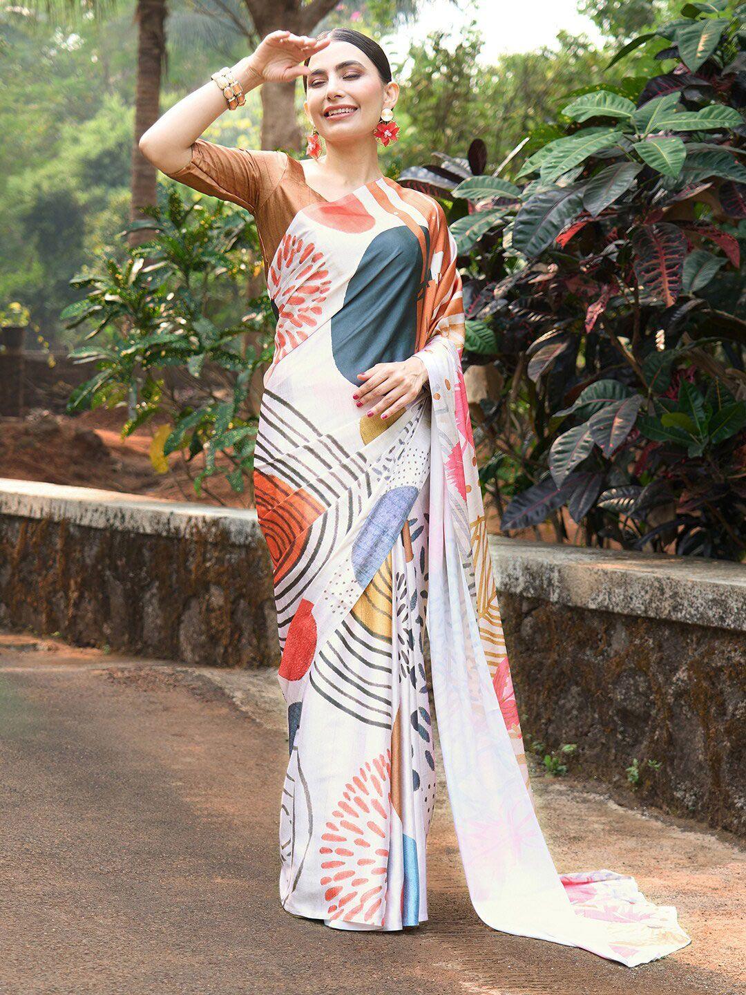 anouk abstract printed pure crepe saree with matching blouse