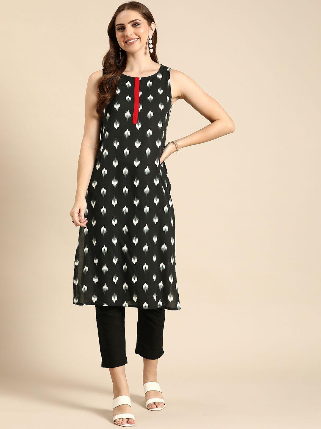 anouk abstract printed sleeveless straight kurta