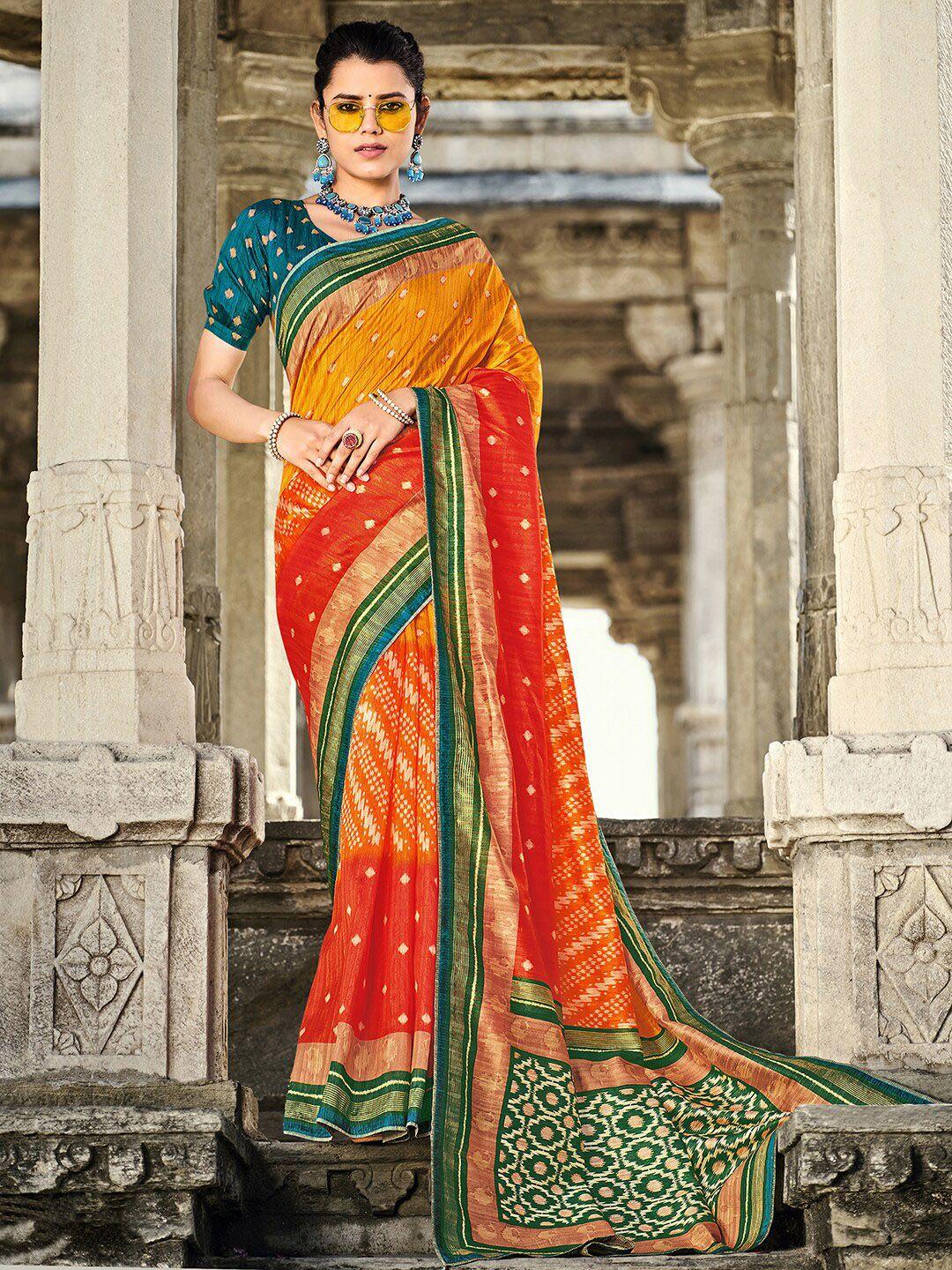 anouk abstract printed zari block print saree