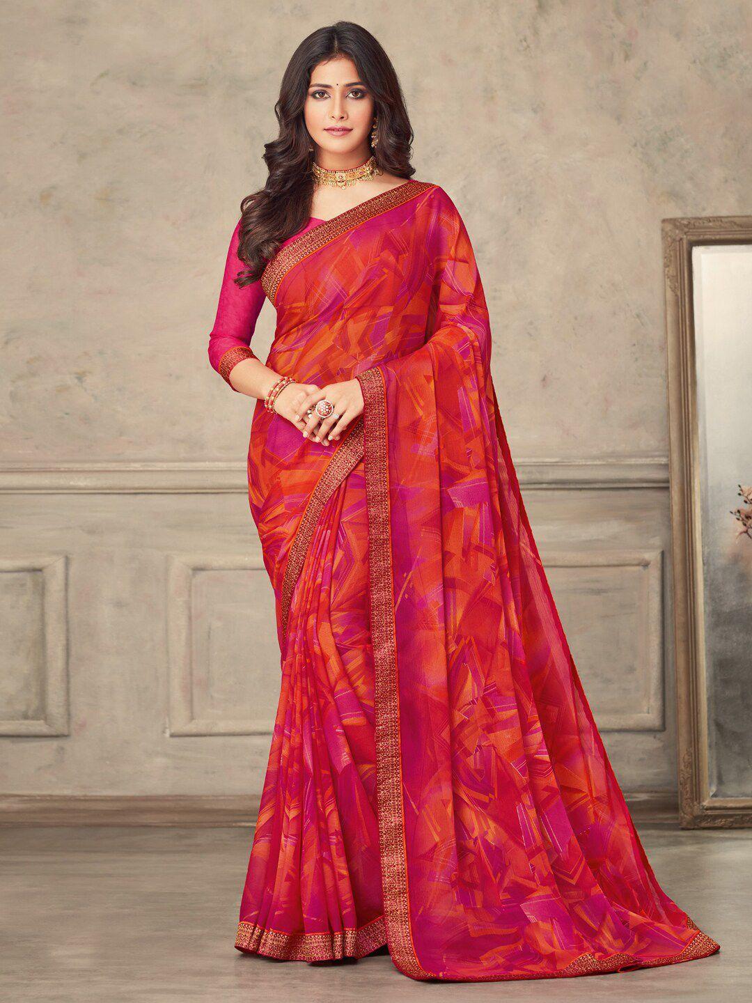 anouk abstract printed zari pure chiffon bagru saree